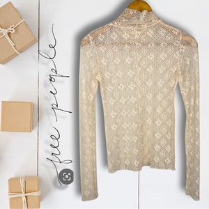 Free People Intimately Lace Mock-neck long sleeve top in beige/cream siz…